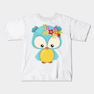 Spring Animals, Cute Owl, Little Owl, Flowers Kids T-Shirt